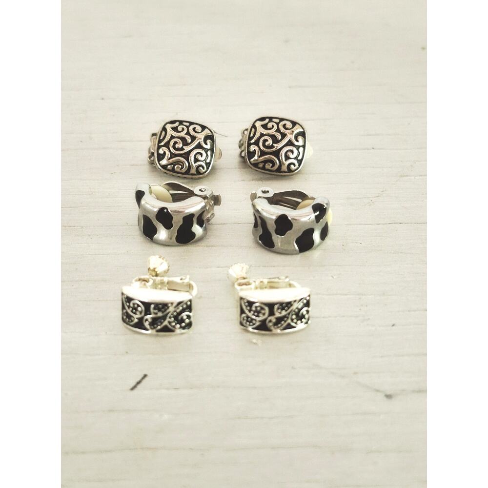 Vintage Black and Silver Earrings Lot of 3
